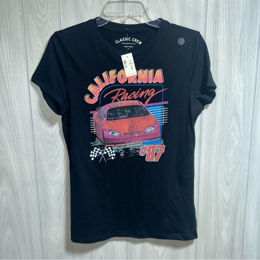 Aeropostale NWT Short Sleeve Black Shirt California Racing Size Large